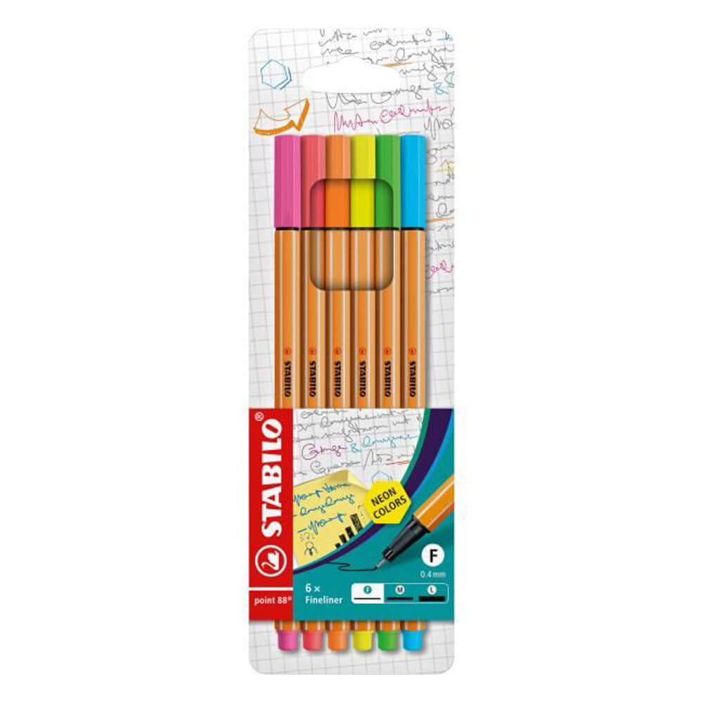 Fineliner Stabilo Point 88, 0.4 mm, 6 culori, neon/set etui Fineliner Stabilo Point 88, 0.4 mm, 6 culori, neon/set etui